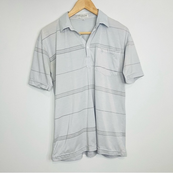 Christian Dior Light Gray Striped Polo M - Picture 1 of 4